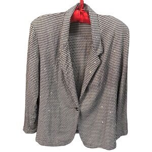 Vintage Signet Check Blazer Womens 18 Black White Studded Jacket Career Estate